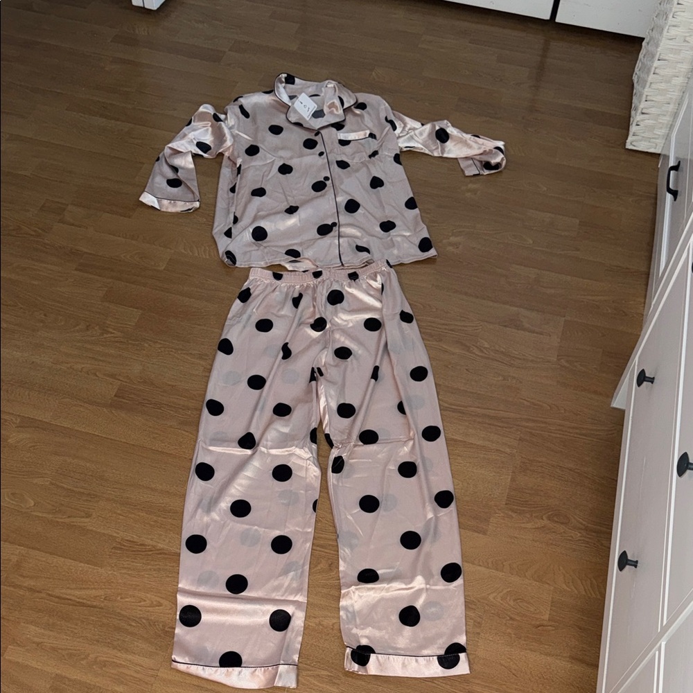 Satin Pink Polka Dot Pajama Set